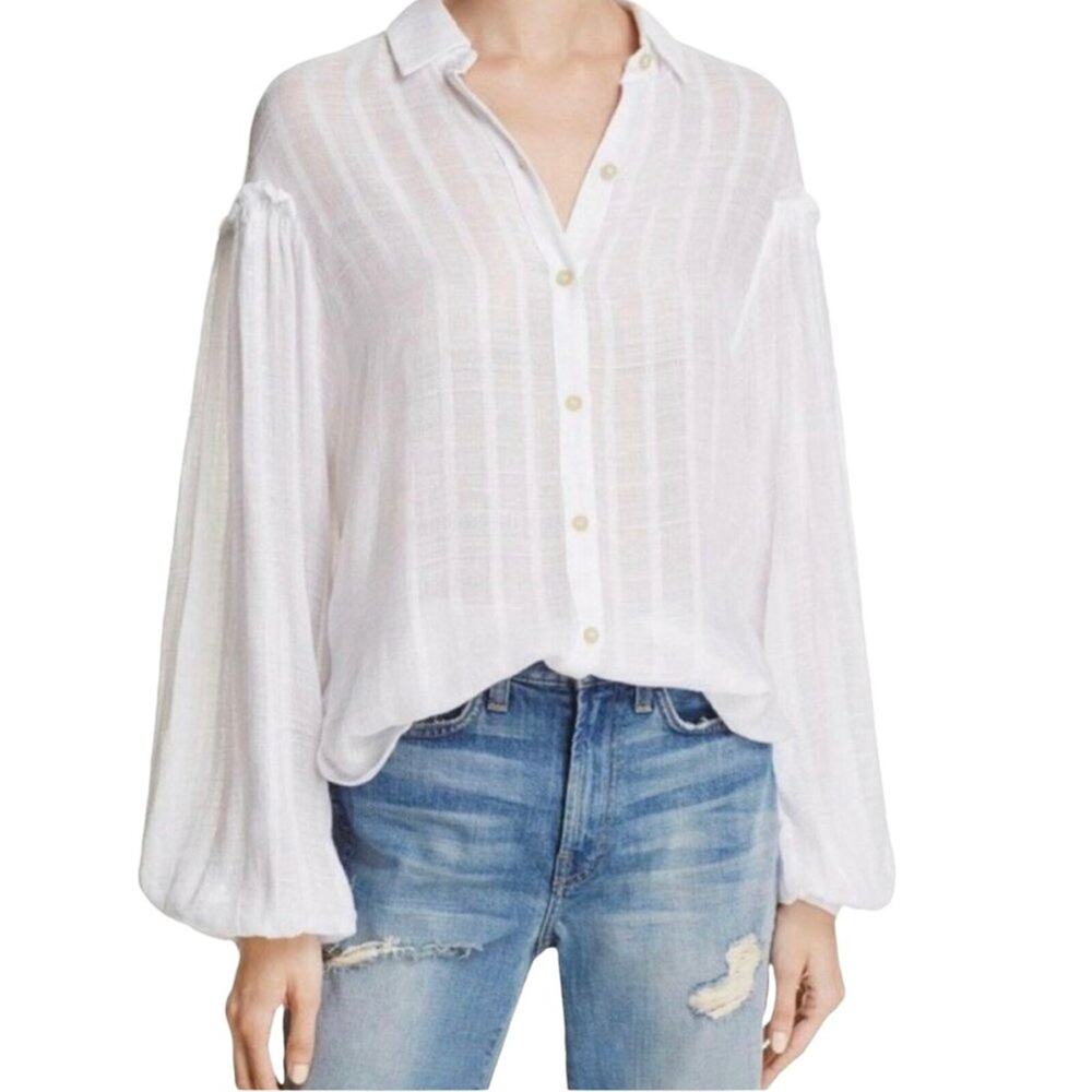 Free people Headed to the Highland Semi-Sheer White Button Down Boho Small